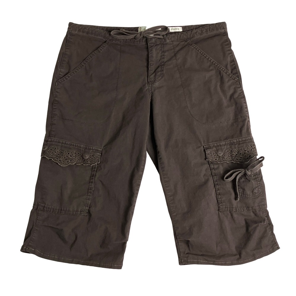Y2K Old Navy Cargo Capri Pants Womens 2 Brown Stretch Eyelet Cottagecore Utility